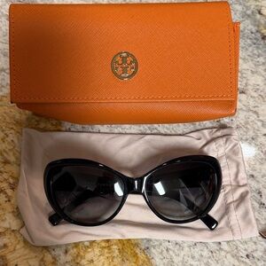 Tory Burch Black Sunglasses with Vibrant Orange Case